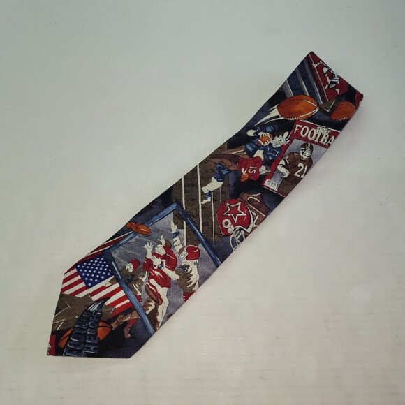 Mark Alexander Tie Mens Necktie Football Theme Silk Handmade Office Preppy - Picture 2 of 7